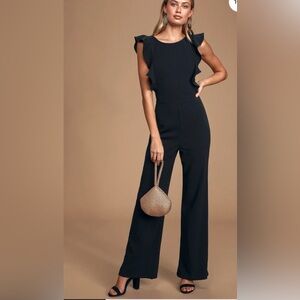 Lulu's Jumpsuit - Feel Your Love Black Ruffled Wide Leg